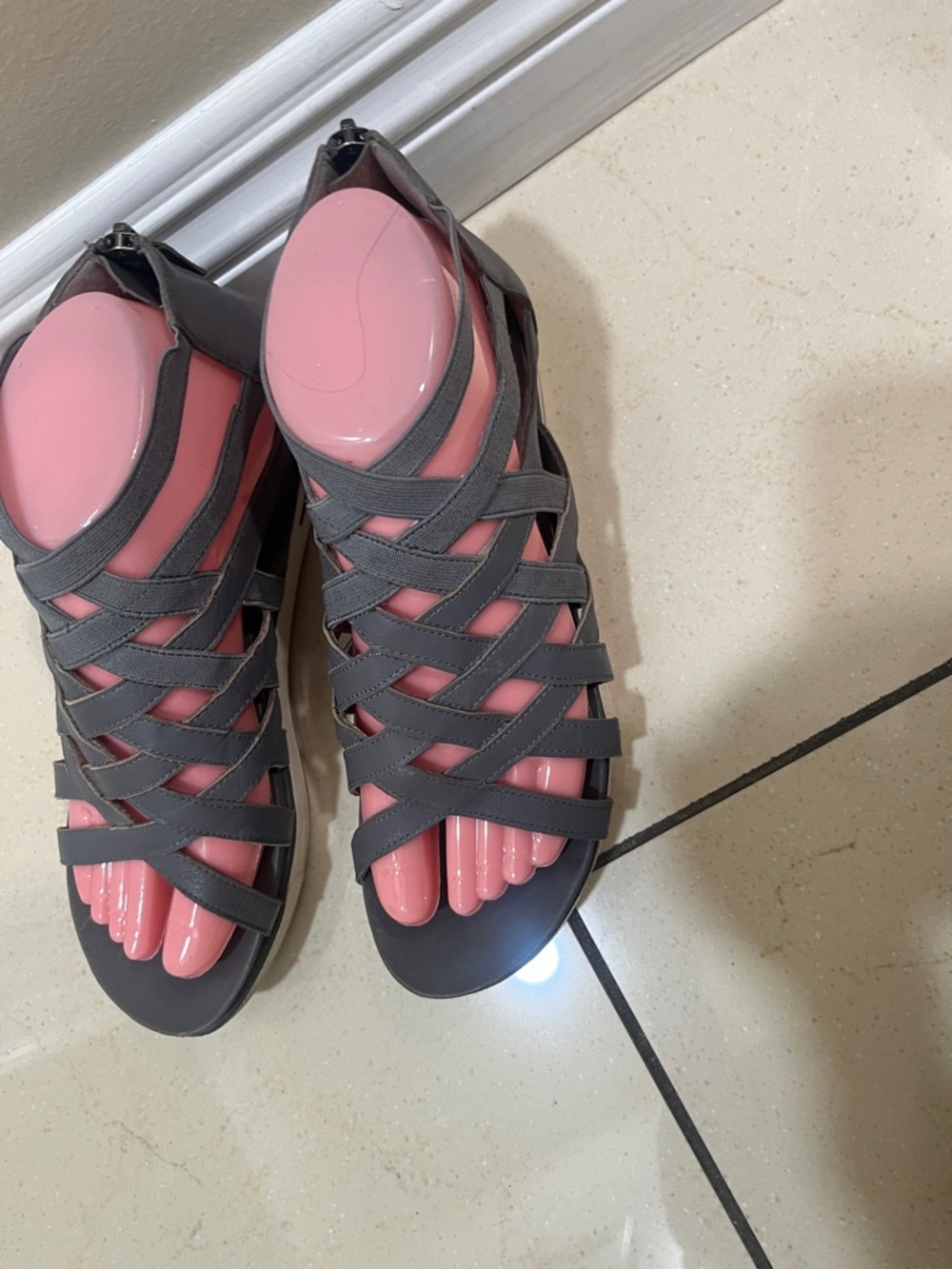 Eileen Fisher Gray Crisscross Strappy Wedge Sandals